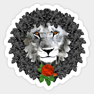Lion Orange Rose Wreath Sticker